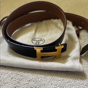 Authentic Hermes Black and Brown Reversible Leather Belt